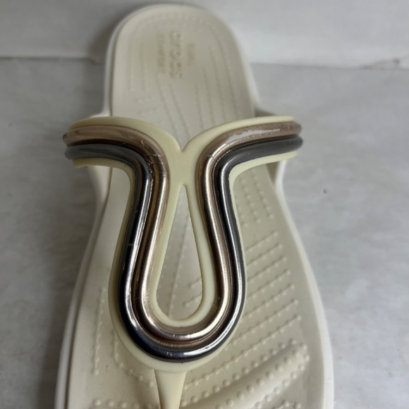 Crocs Sanrah Duel Comfort Thong White/Ivory Gold/Silver 205470 Women's Sz 7 - Picture 7 of 10